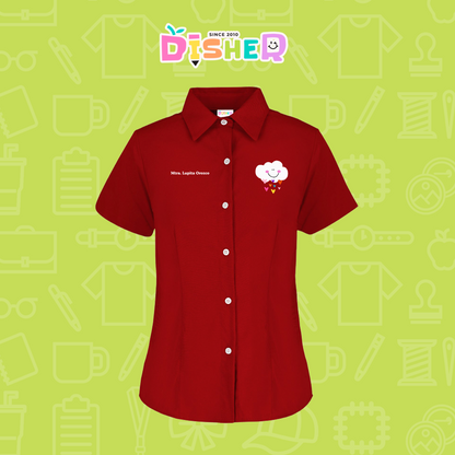 CBGC-D-022: Camisa Bordada Gabardina Manga Corta Dama  I Nube corazones