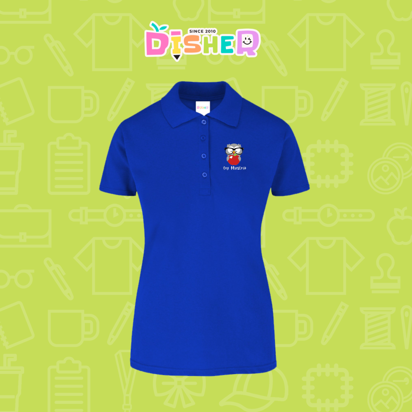 PBY-D-0079: Polo Bordada 50/50 Dama I Búho gris manzana