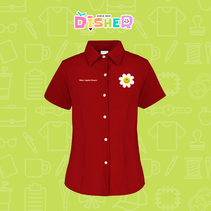 CBGC-D-023: Camisa Bordada Gabardina Manga Corta Dama  I Flor blanca