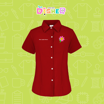 CBGC-D-020: Camisa Bordada Gabardina Manga Corta Dama  I Flor rosita