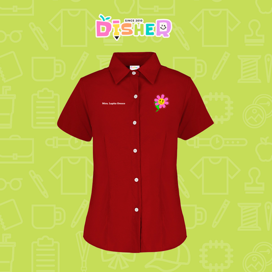 CBGC-D-020: Camisa Bordada Gabardina Manga Corta Dama  I Flor rosita