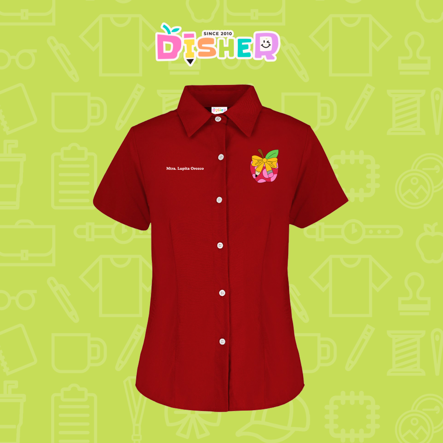 CBGC-D-012: Camisa Bordada Gabardina Manga Corta Dama  I Manzana moño