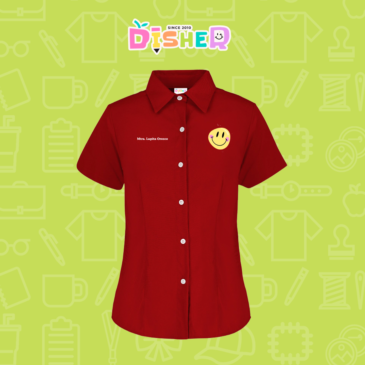 CBGC-D-021: Camisa Bordada Gabardina Manga Corta Dama  I Happy face