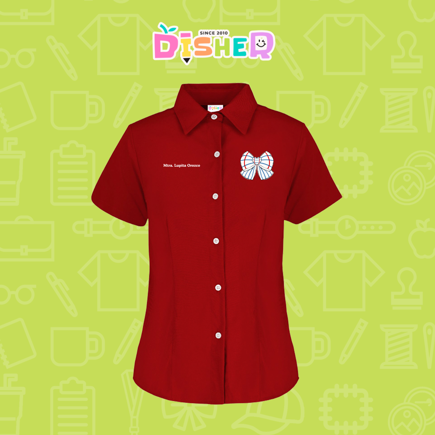 CBGC-D-010: Camisa Bordada Gabardina Manga Corta Dama  I Moño rayas papel