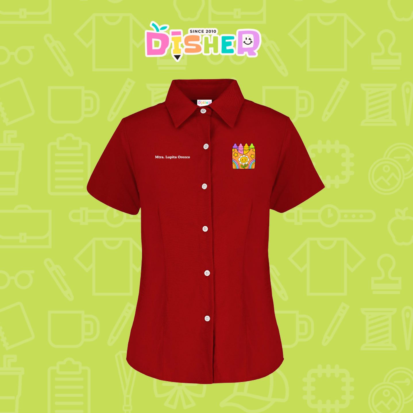 CBGC-D-015: Camisa Bordada Gabardina Manga Corta Dama  I Crayones flores