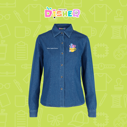 CBML-D-052: Camisa Bordada Mezclilla Manga Larga Dama  I Tacita útiles