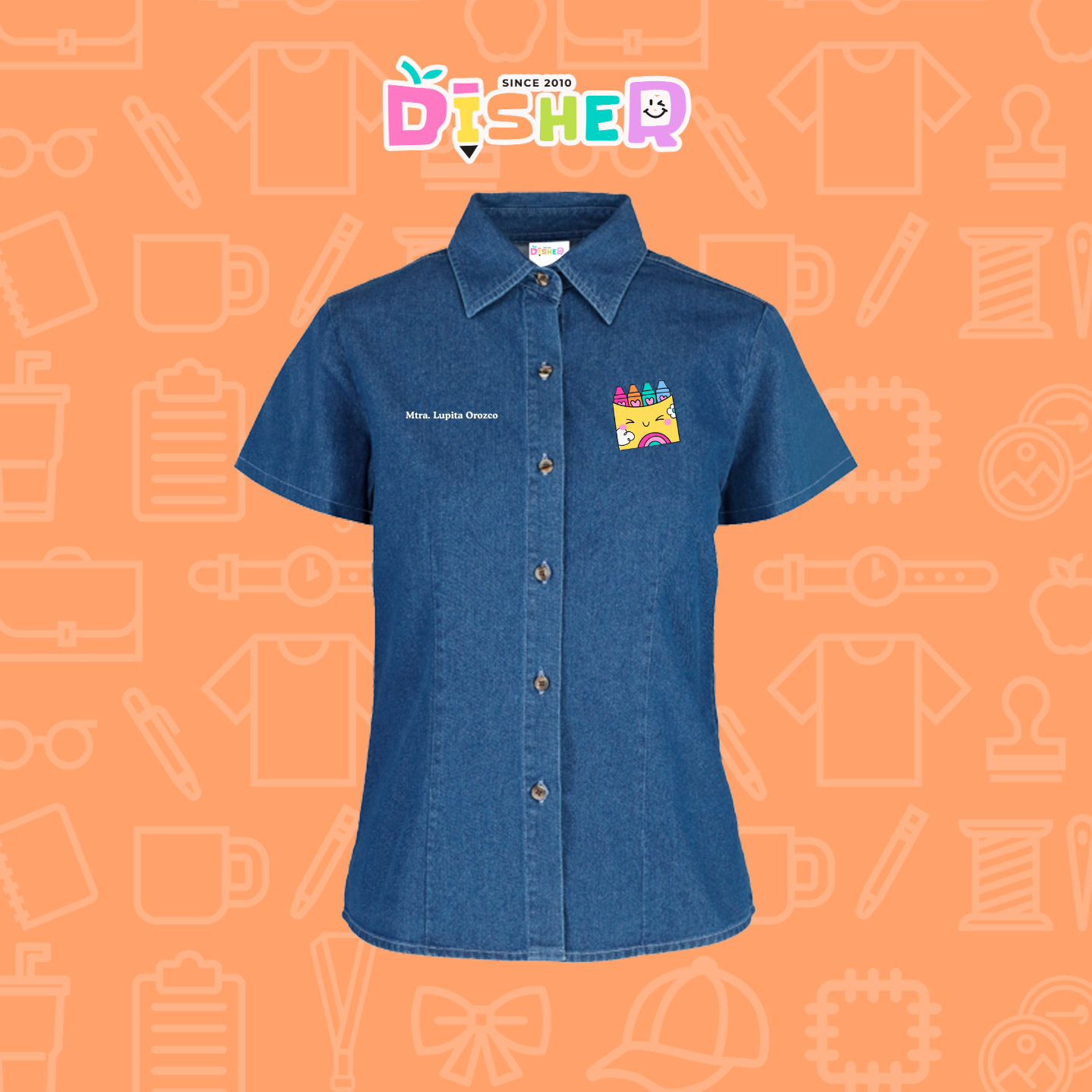 CBMC-D-054: Camisa Bordada Mezclilla Manga Corta Dama  I Cajita sonriente