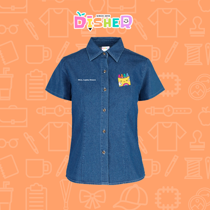 CBMC-D-054: Camisa Bordada Mezclilla Manga Corta Dama  I Cajita sonriente