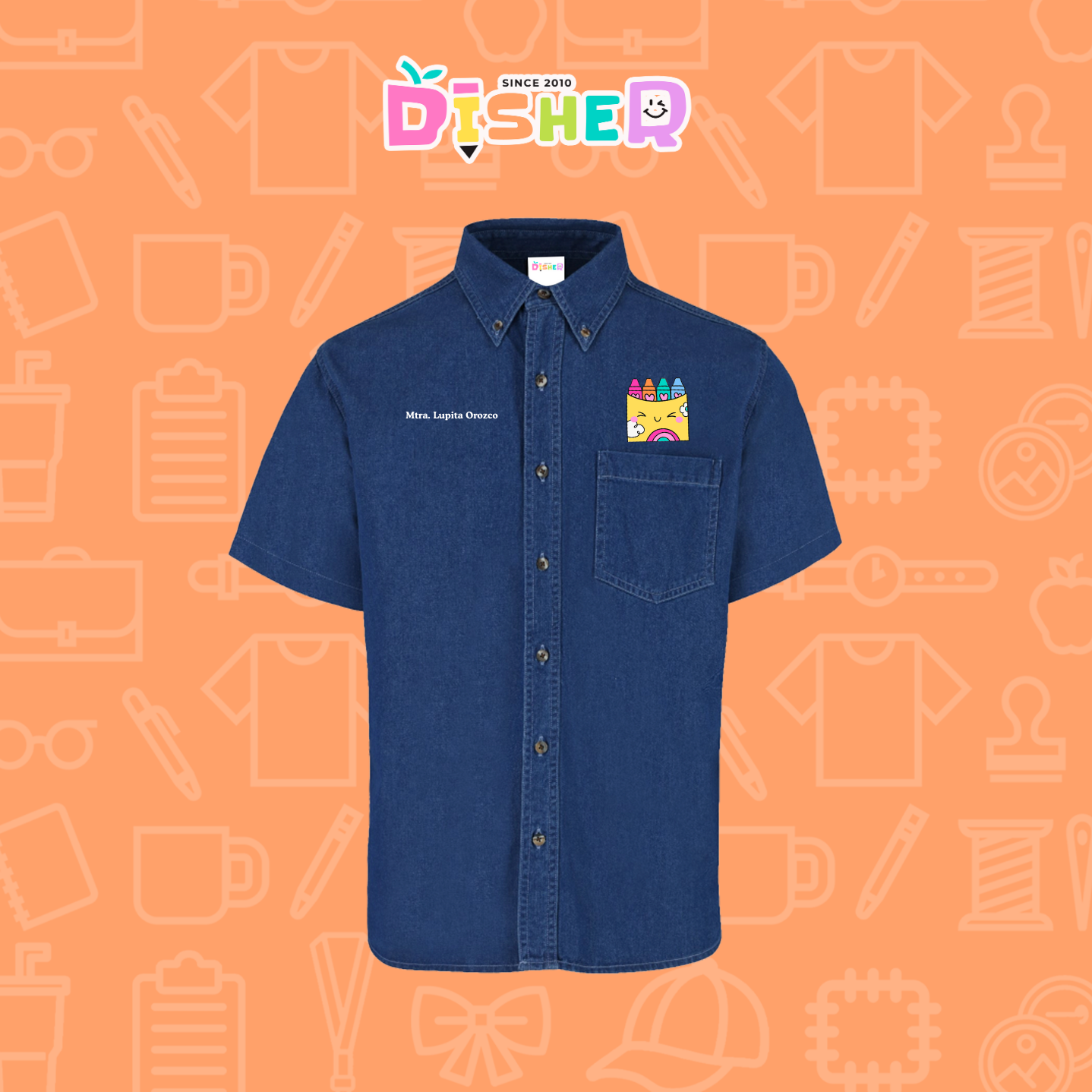 CBMC-C-054: Camisa Bordada Mezclilla Manga Corta Caballero  I Cajitas sonrientes