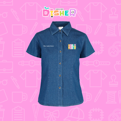 CBMC-D-055: Camisa Bordada Mezclilla Manga Corta Dama  I Libros