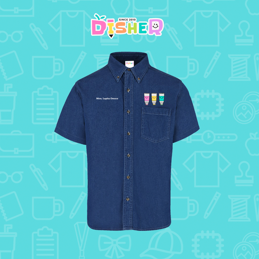 CBMC-C-056: Camisa Bordada Mezclilla Manga Corta Caballero  I Pinturas acrilicas