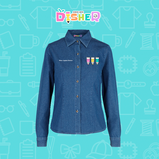 CBML-D-056: Camisa Bordada Mezclilla Manga Larga Dama  I Pinturas acrílicas