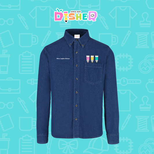 CBML-C-056: Camisa Bordada Mezclilla Manga Larga Caballero  I Pinturas acrílicas