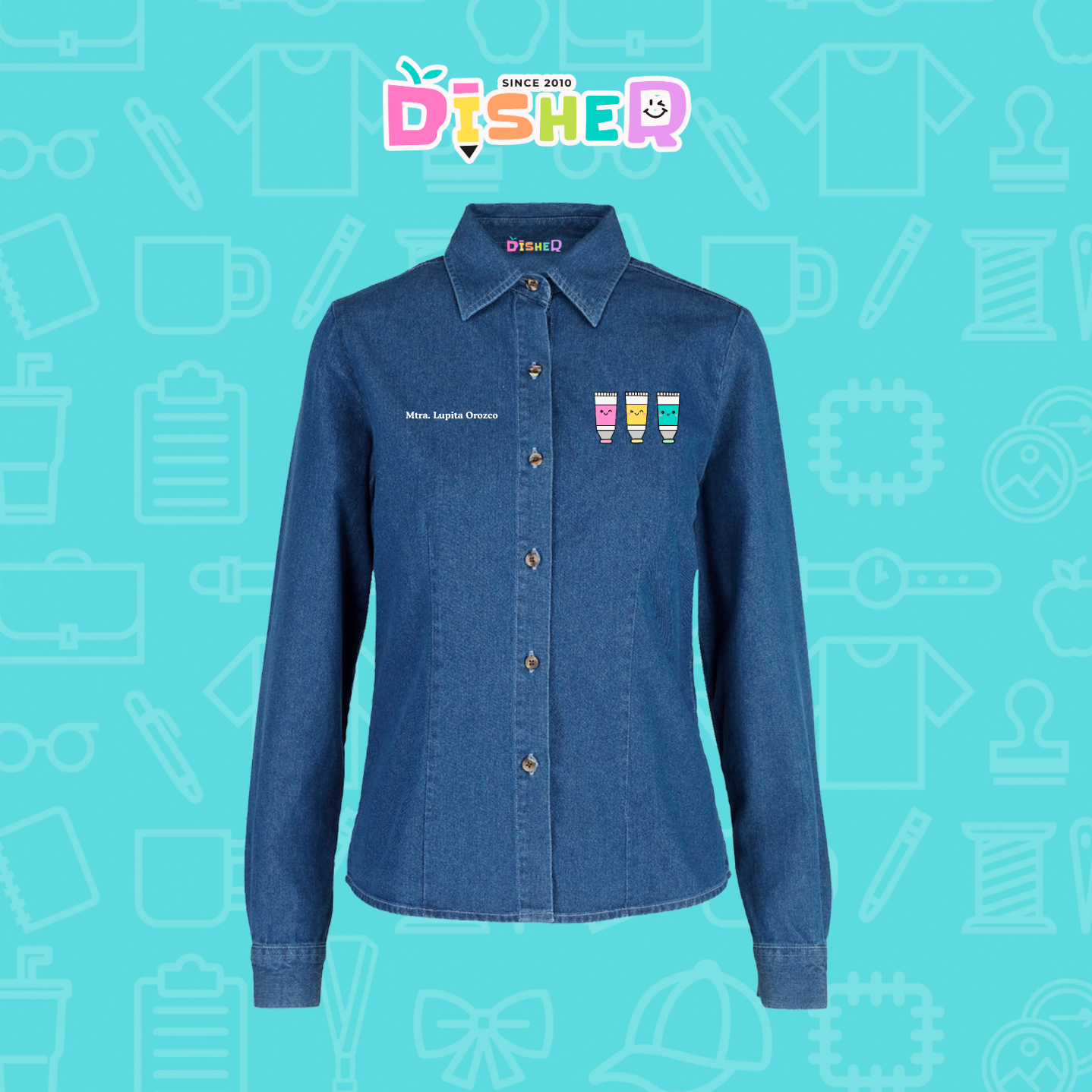 CBML-D-056: Camisa Bordada Mezclilla Manga Larga Dama  I Pinturas acrílicas