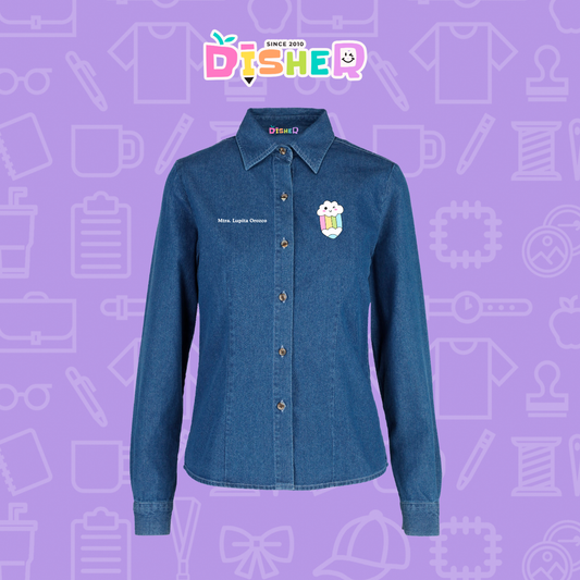 CBML-D-057: Camisa Bordada Mezclilla Manga Larga Dama  I Lápiz nube