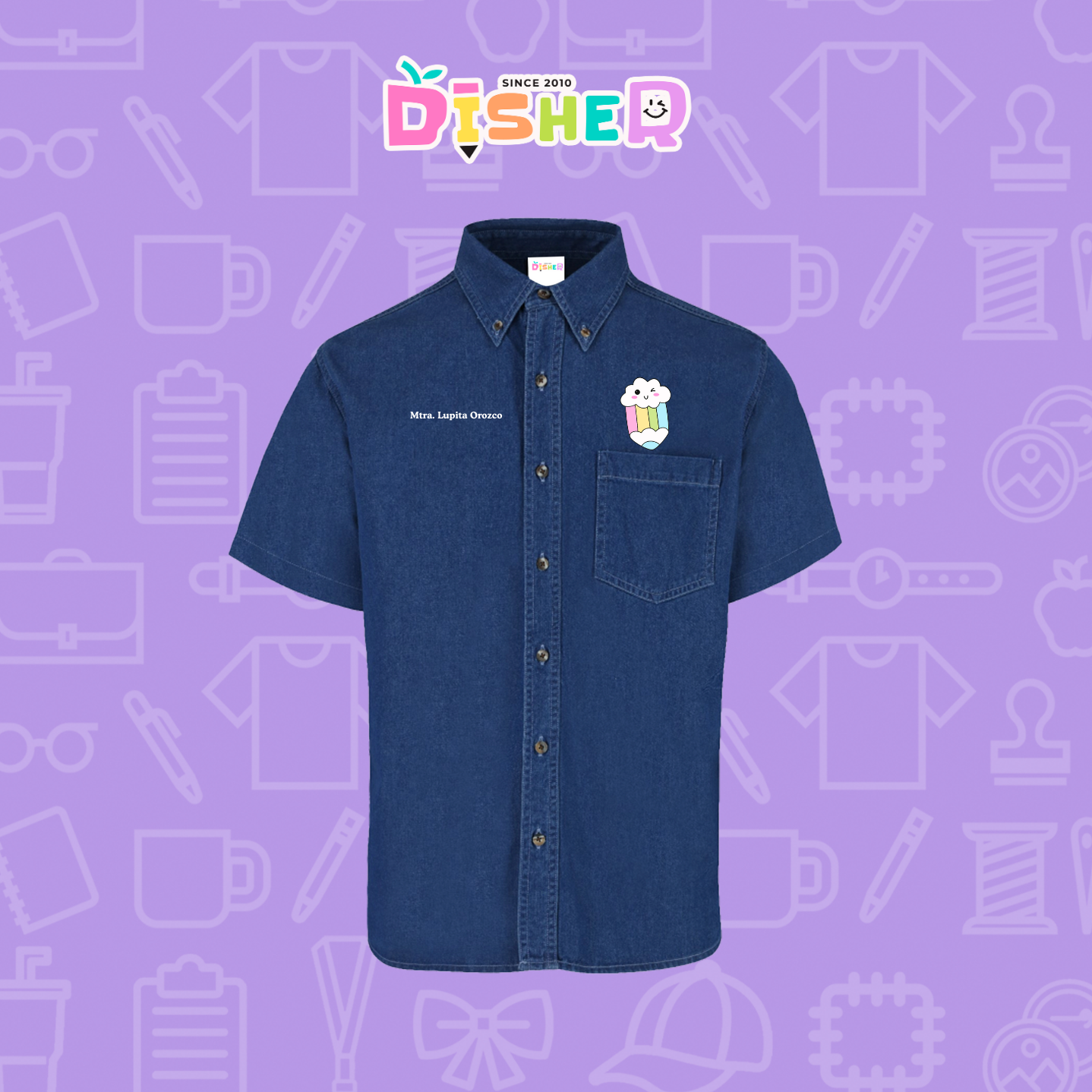 CBMC-C-057: Camisa Bordada Mezclilla Manga Corta Caballero  I Lápiz nube