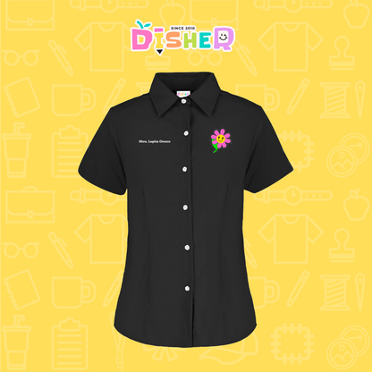 CBGC-D-020: Camisa Bordada Gabardina Manga Corta Dama  I Flor rosita