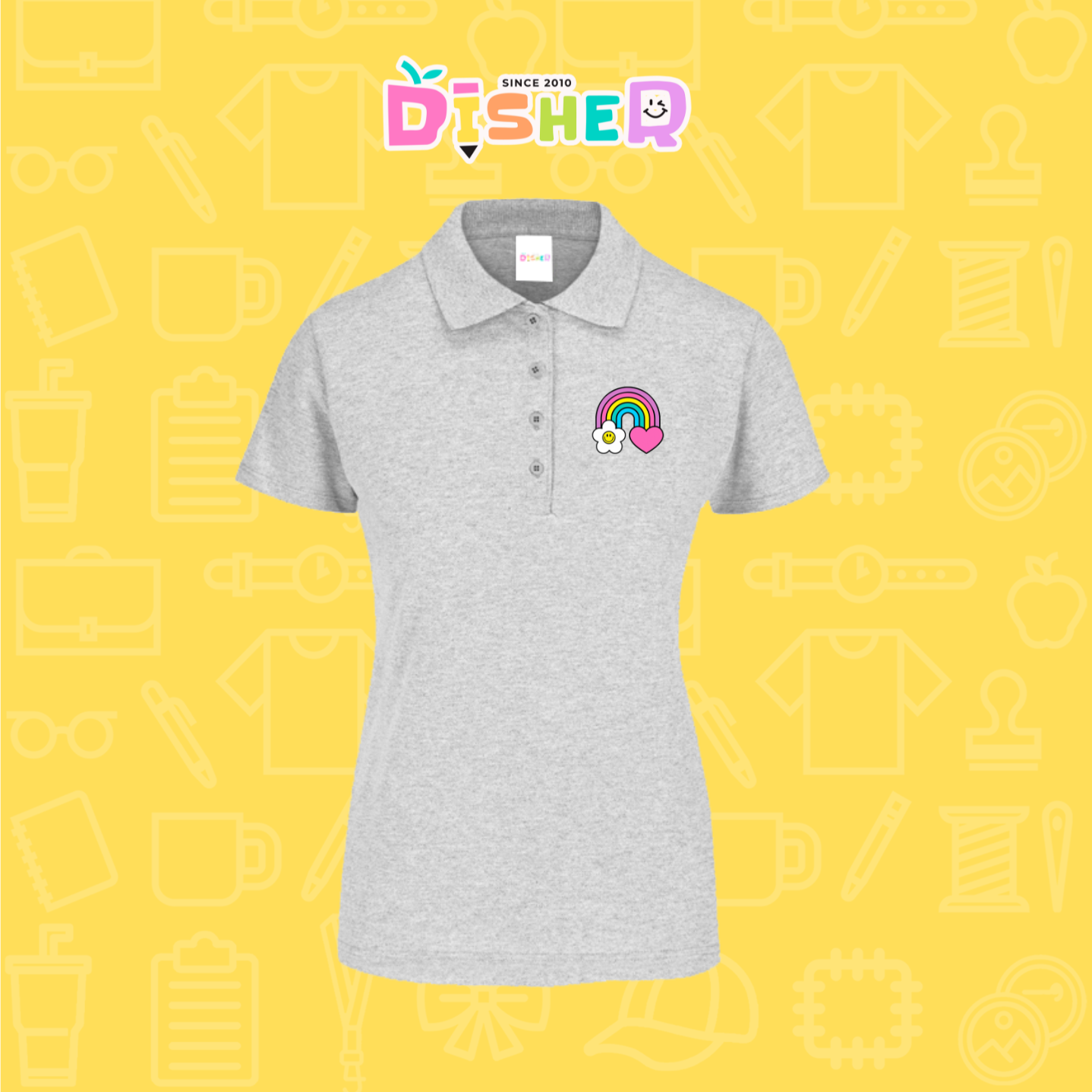 PBY-D-0025: Polo Bordada 50/50 Dama I Arcoíris corazón