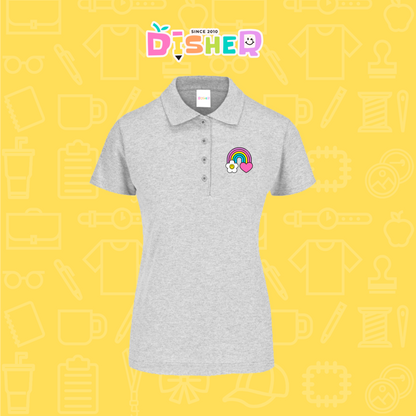 PBY-D-0025: Polo Bordada 50/50 Dama I Arcoíris corazón