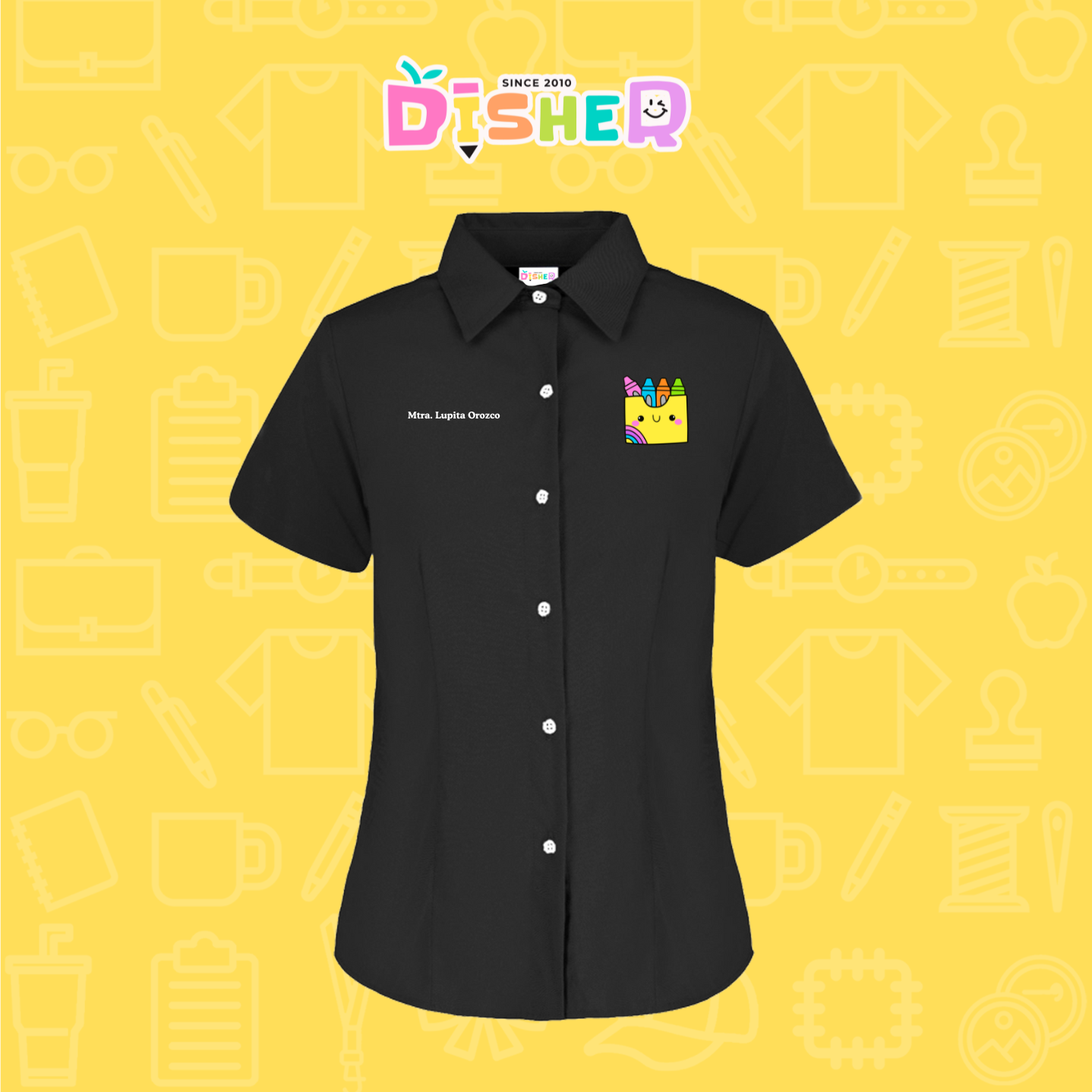 CBGC-D-016: Camisa Bordada Gabardina Manga Corta Dama  I Cajita crayola