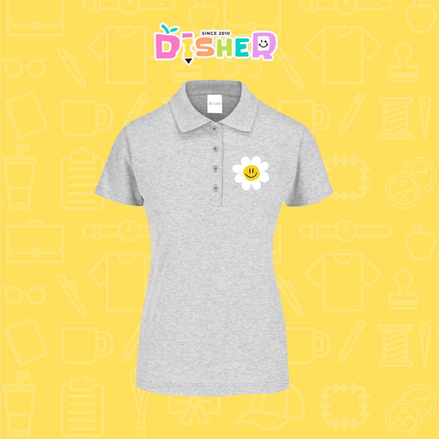 PBY-D-0023: Polo Bordada 50/50 Dama I Flor blanca