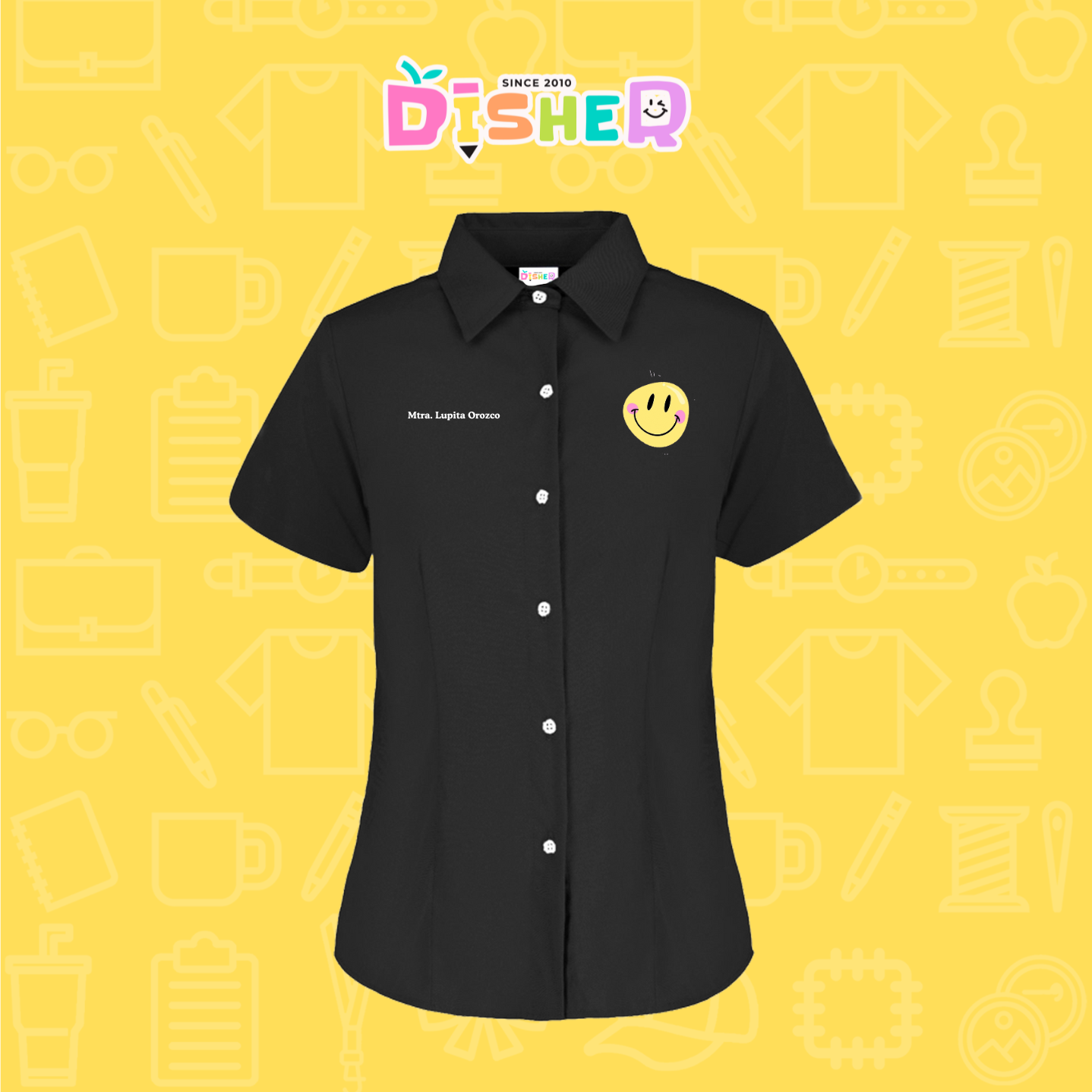 CBGC-D-021: Camisa Bordada Gabardina Manga Corta Dama  I Happy face