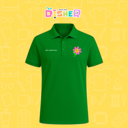PBD-C-0020: Polo Bordada Dry Fit Caballero I Flor rosa