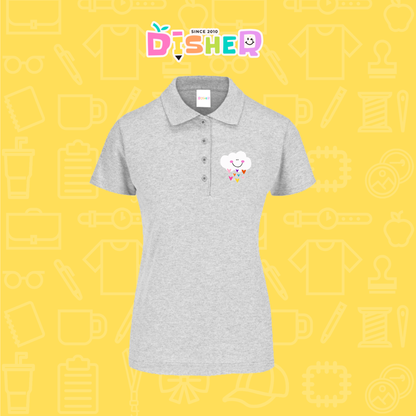 PBY-D-0022: Polo Bordada 50/50 Dama I Nube corazones