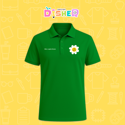 PBD-C-0023: Polo Bordada Dry Fit Caballero I Flor blanca
