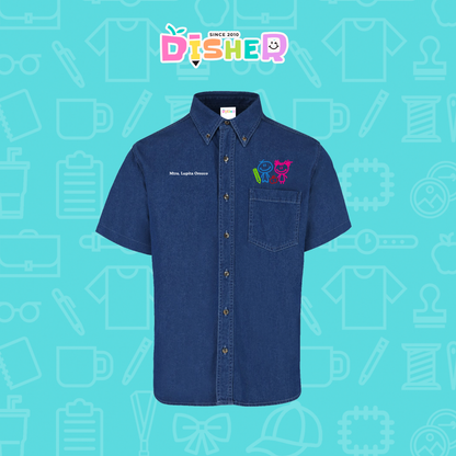 CBMC-C-062: Camisa Bordada Mezclilla Manga Corta Caballero  I Niños trazos