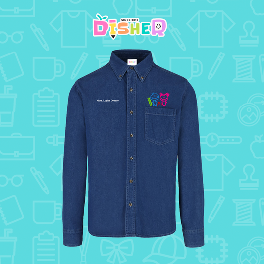 CBML-C-062: Camisa Bordada Mezclilla Manga Larga Caballero  I Niños trazos