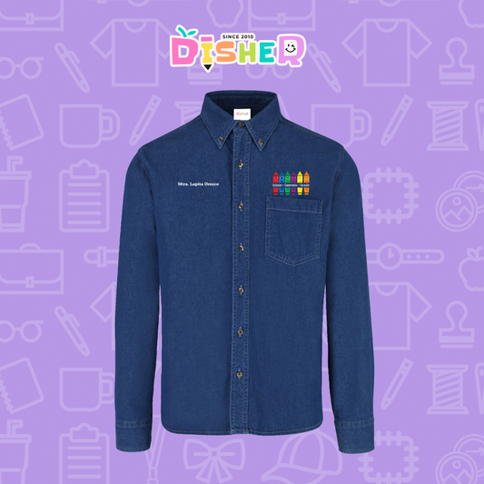 CBML-C-063: Camisa Bordada Mezclilla Manga Larga Caballero  I Crayolitas