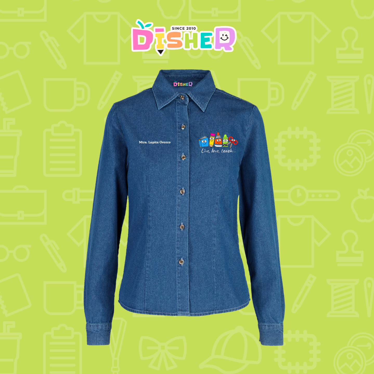 CBML-D-064: Camisa Bordada Mezclilla Manga Larga Dama  I Útiles felices