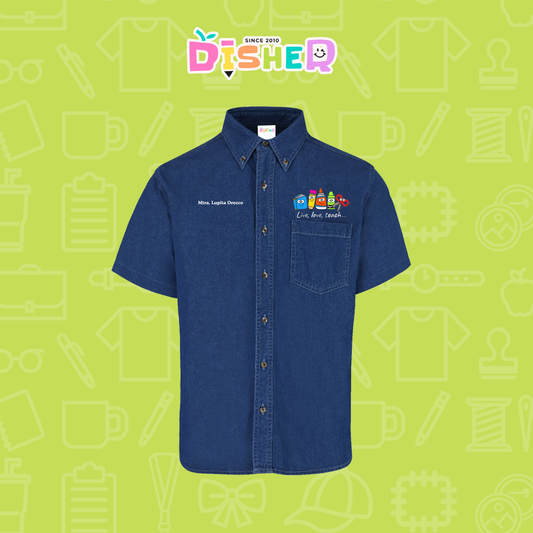 CBMC-C-064: Camisa Bordada Mezclilla Manga Corta Caballero  I Útiles felices