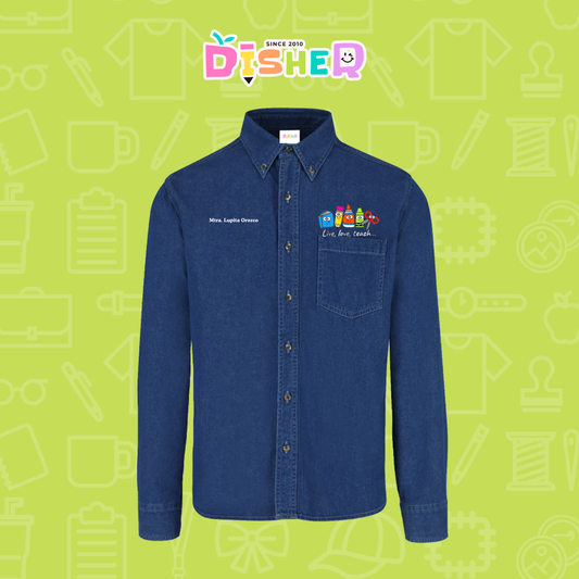 CBML-C-064: Camisa Bordada Mezclilla Manga Larga Caballero  I Útiles felices