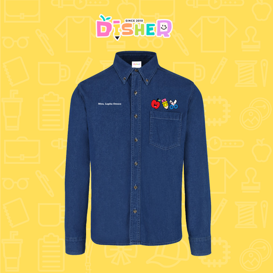 CBML-C-065: Camisa Bordada Mezclilla Manga Larga Caballero  I Soy Maestra útiles