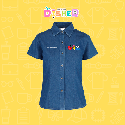 CBMC-D-065: Camisa Bordada Mezclilla Manga Corta Dama  I Soy Maestro útiles