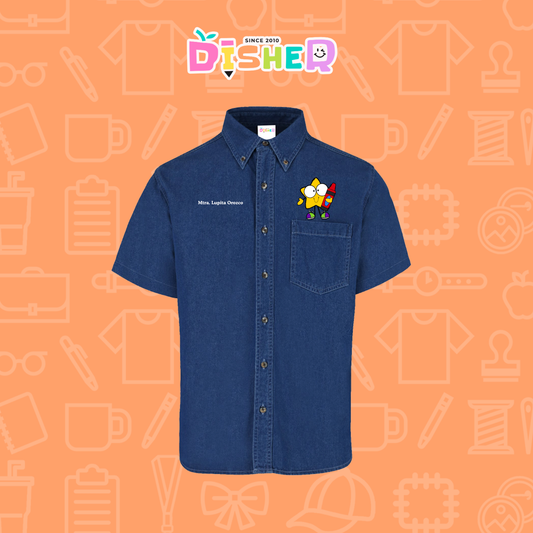 CBMC-C-066: Camisa Bordada Mezclilla Manga Corta Caballero  I Estrellas manitas