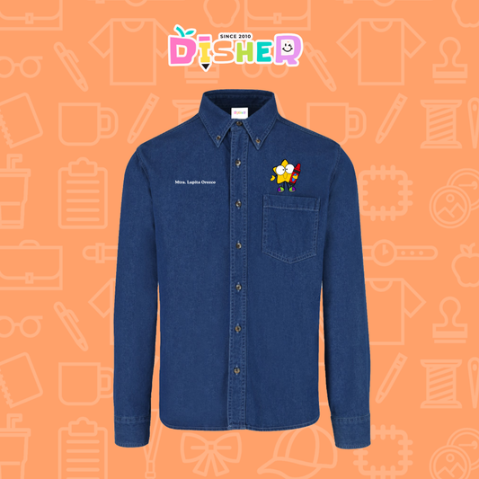 CBML-C-066: Camisa Bordada Mezclilla Manga Larga Caballero  I Estrellita manitas