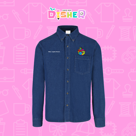 CBML-C-067: Camisa Bordada Mezclilla Manga Larga Caballero  I Manzana risco