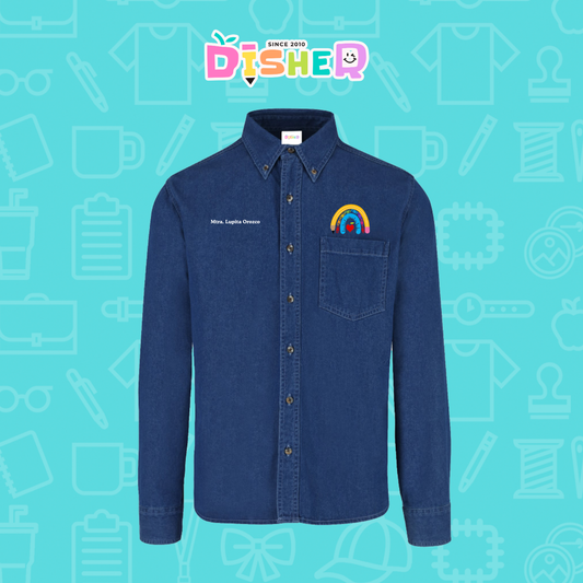 CBML-C-068: Camisa Bordada Mezclilla Manga Larga Caballero  I Arcoiris lápiz