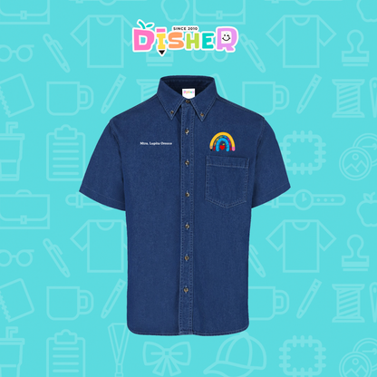 CBMC-C-068: Camisa Bordada Mezclilla Manga Corta Caballero  I Arcoiris lápiz