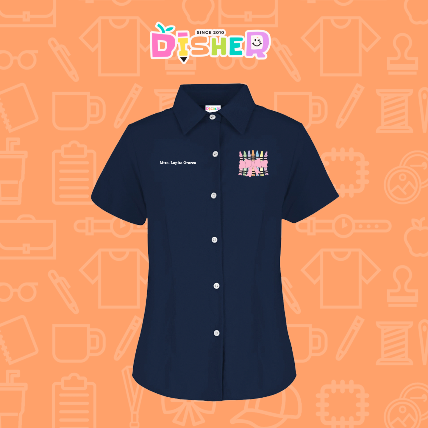 CBGC-D-008: Camisa Bordada Gabardina Manga Corta Dama  I Crayones moño