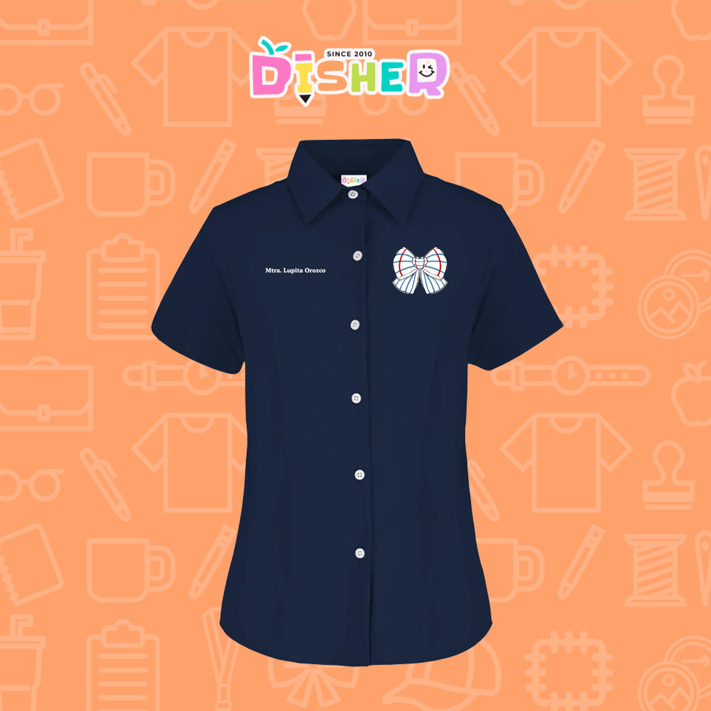 CBGC-D-010: Camisa Bordada Gabardina Manga Corta Dama  I Moño rayas papel