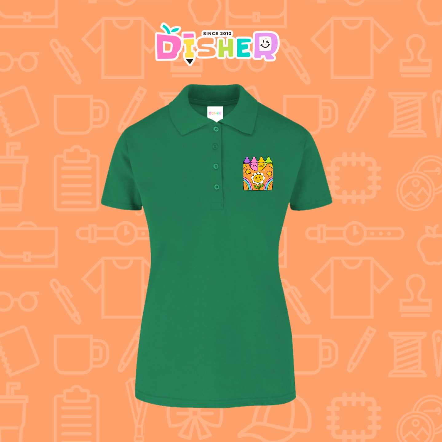 PBY-D-0015: Polo Bordada 50/50 Dama I Crayones flor