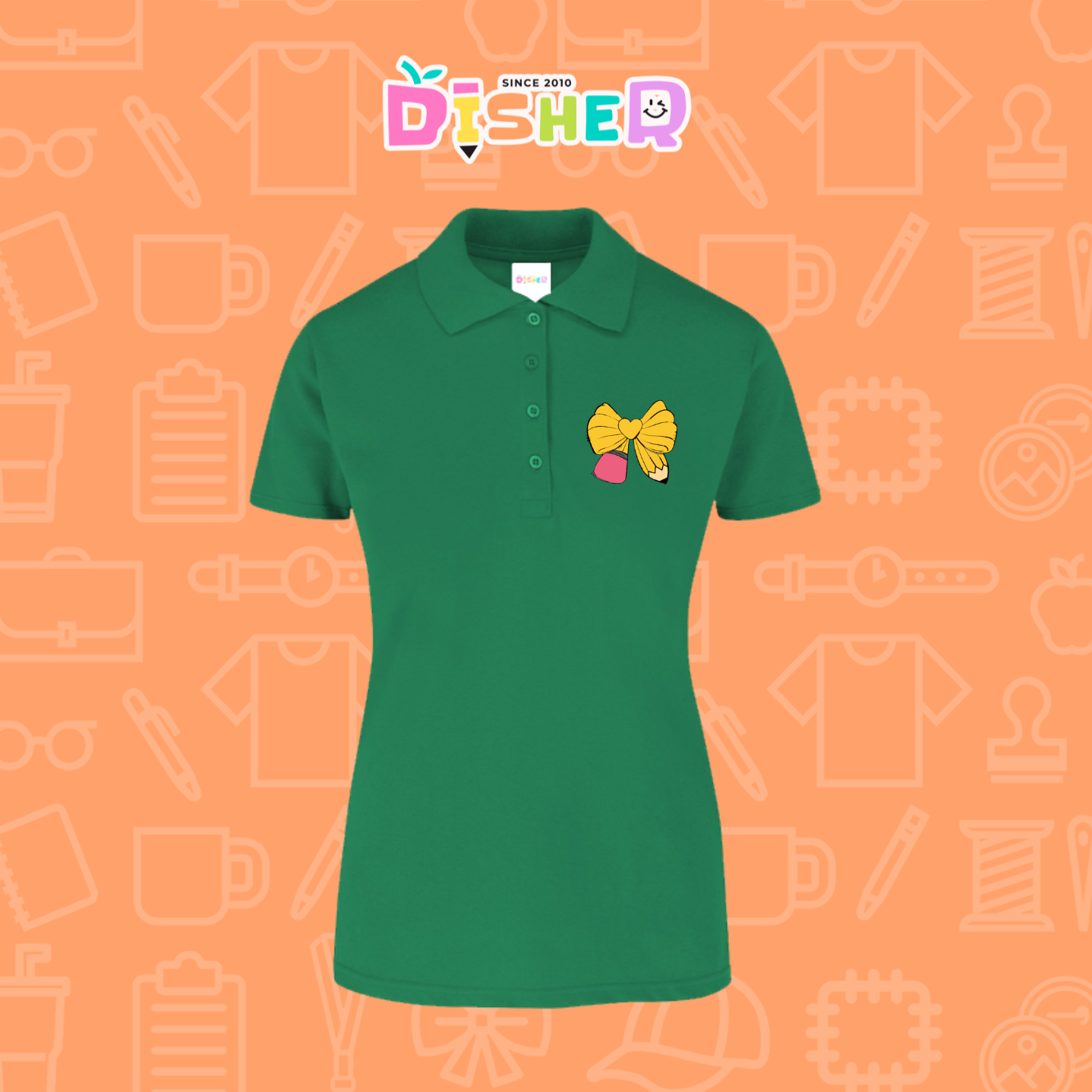 PBY-D-0011: Polo Bordada 50/50 Dama I Moño lápiz amarillo