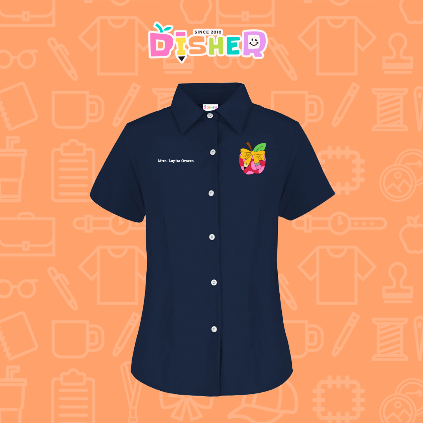 CBGC-D-012: Camisa Bordada Gabardina Manga Corta Dama  I Manzana moño