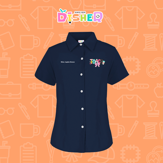 CBGC-D-006: Camisa Bordada Gabardina Manga Corta Dama  I Teach pink