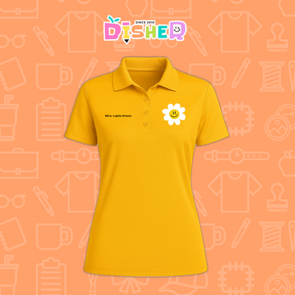 PBD-D-023: Polo Bordada Dry Fit Dama I Flor blanca