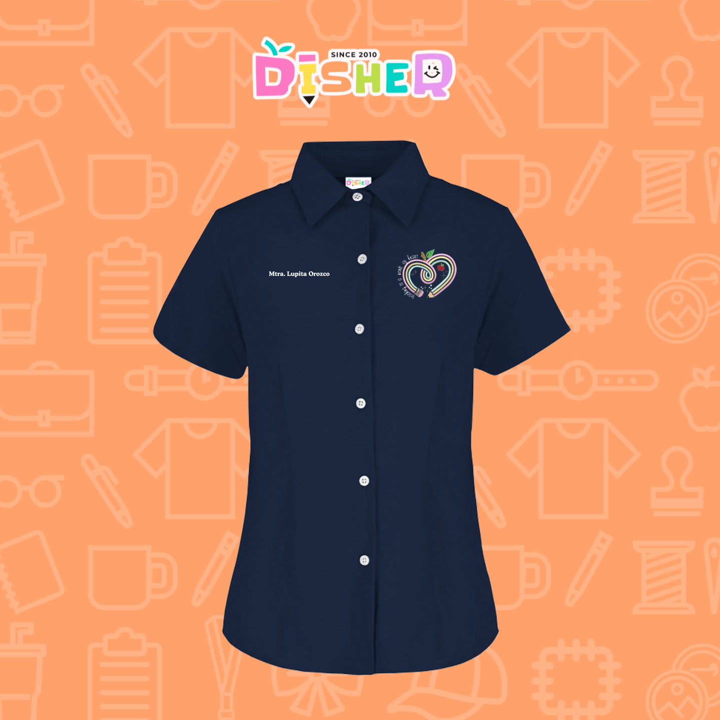 CBGC-D-013: Camisa Bordada Gabardina Manga Corta Dama  I Corazón lápiz tonos pastel